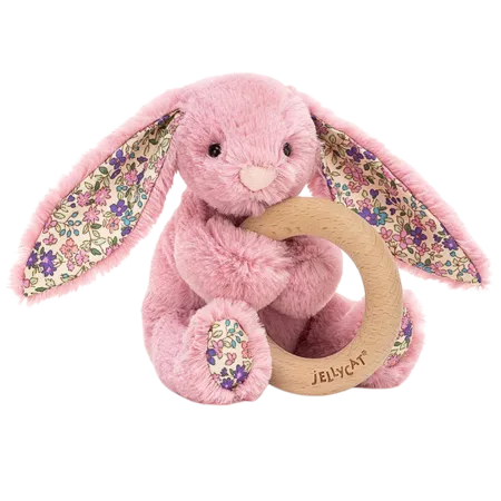 Blossom Tulip Pink Bunny Wooden Teething Ring & Rattle
