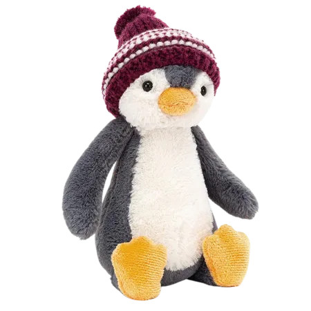 Bashful Bobble Hat Penguin - Burgundy