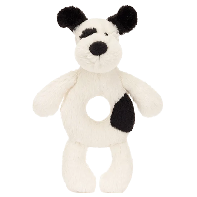 Bashful Black & Cream Puppy Ring Rattle