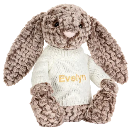 Bashful Luxe Bunny Pine with Personalised Cream Jumper