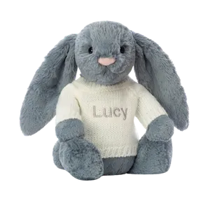 Bashful Dusky Blue Bunny with Personalised Cream Jumper