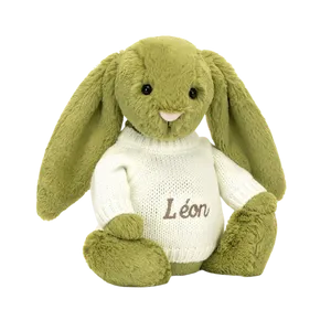 Bashful Moss Bunny with Personalised Cream Jumper