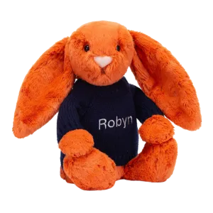 Bashful Tangerine Bunny with Personalised Navy Jumper