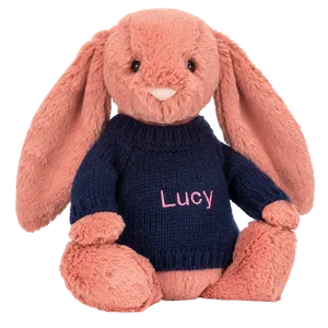 Bashful Sorrel Bunny with Personalised Navy Jumper
