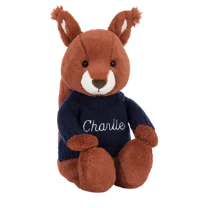 Bashful Squirrel with Personalised Navy Jumper