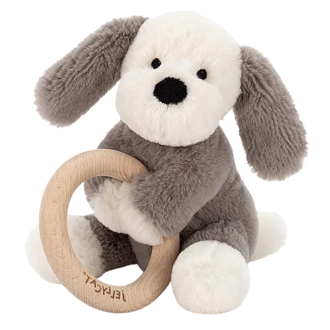 Shooshu Puppy Wooden Teething Ring & Rattle
