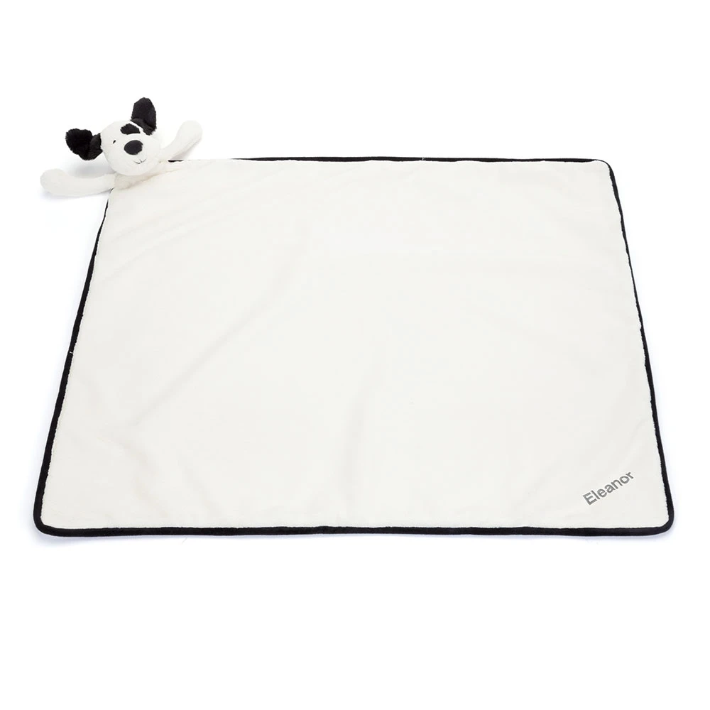 Personalized Bashful Black & Cream Puppy Blankie — image 3