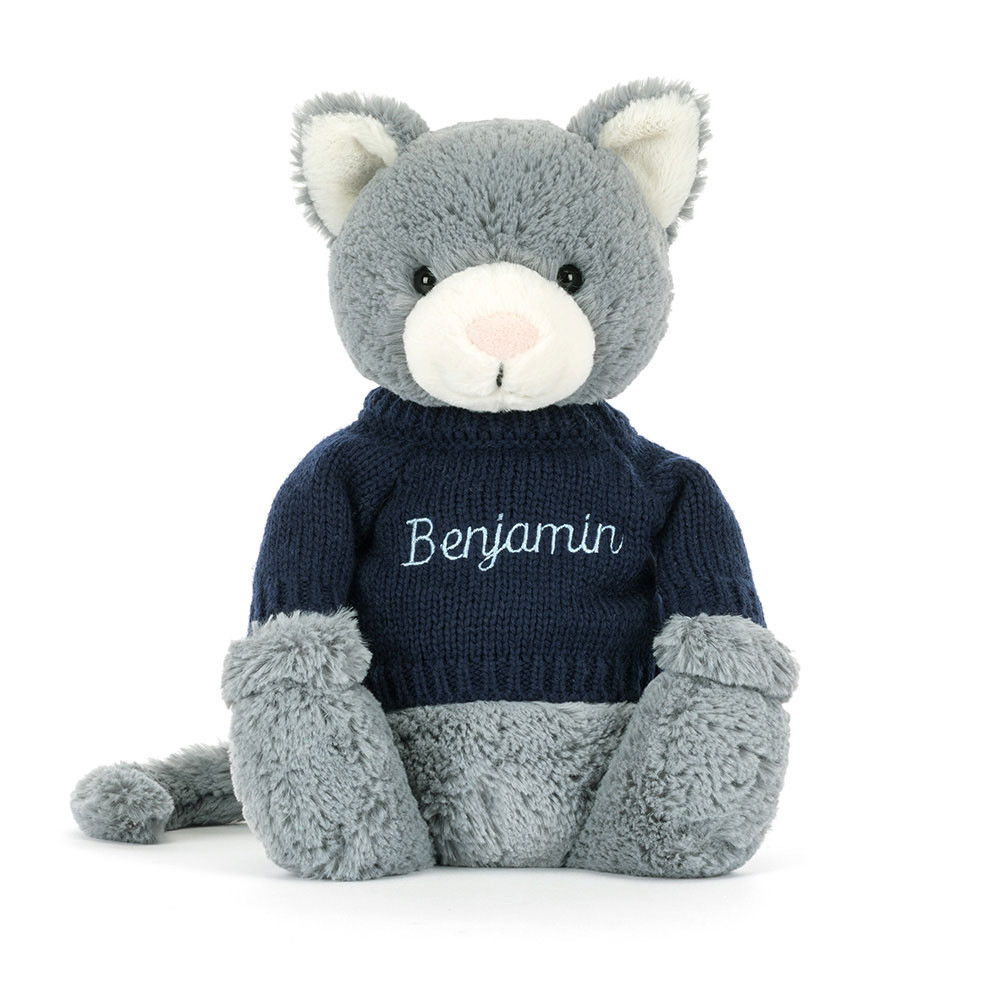 Bashful Kitten with Personalized Navy Jumper — image 4