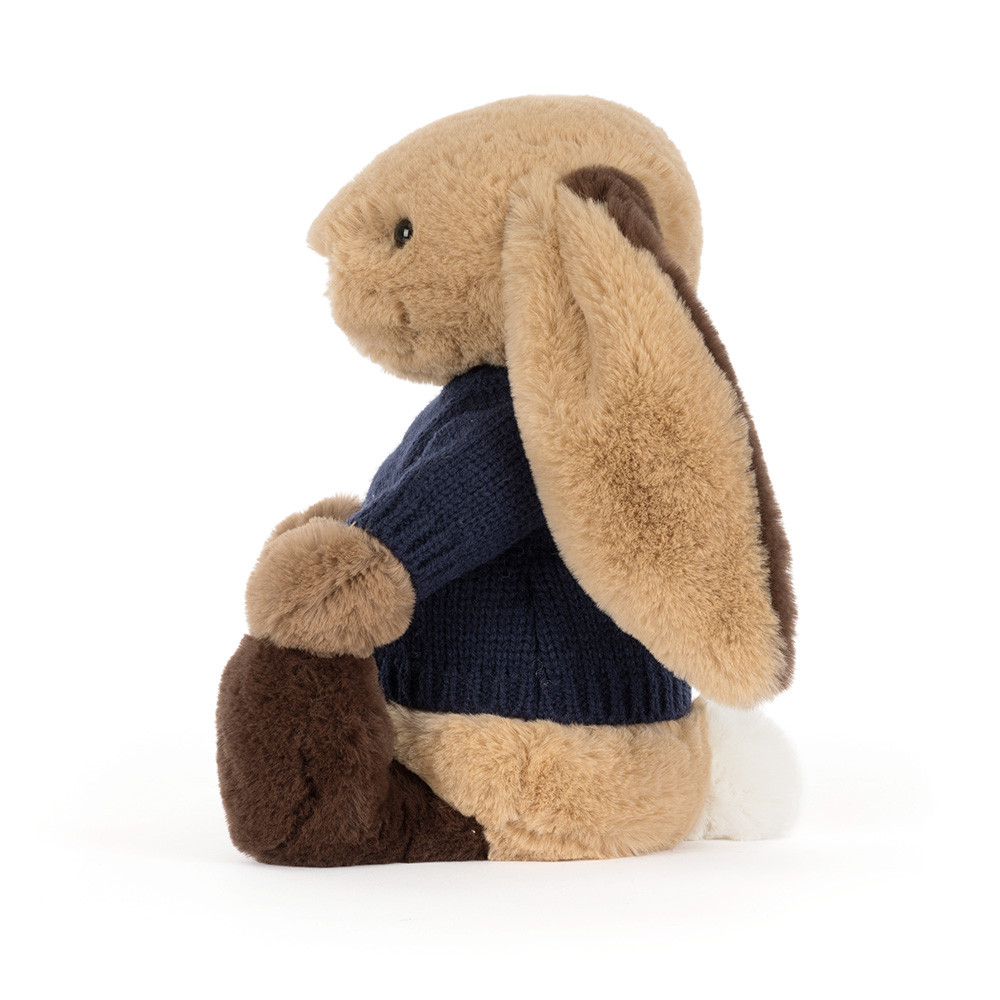 Bashful Patchwork Brown Bunny with Personalized Navy Jumper — image 2