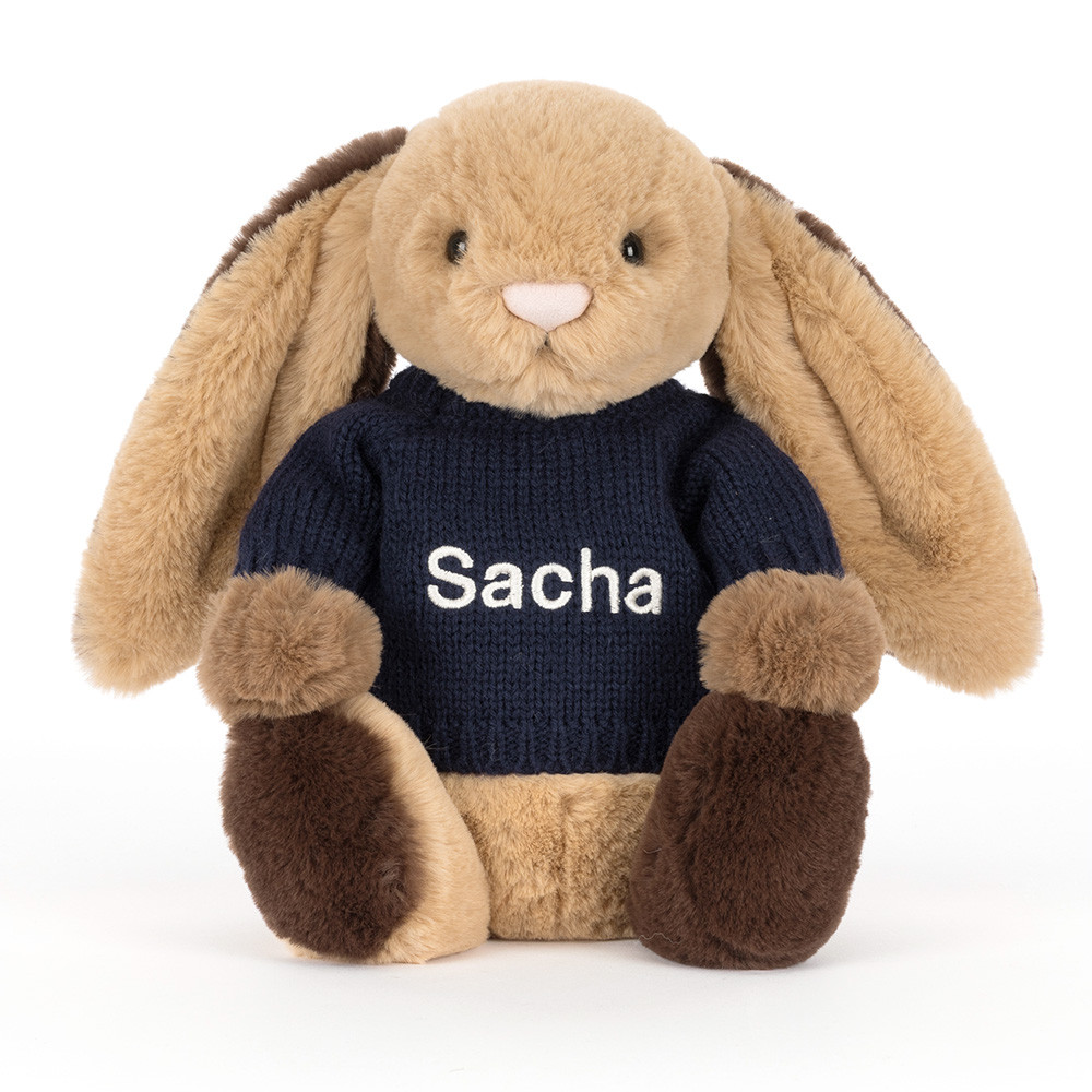 Bashful Patchwork Brown Bunny with Personalized Navy Jumper — image 4