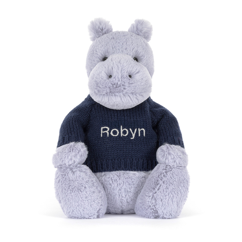 Bashful Hippo with Personalized Navy Jumper — image 4