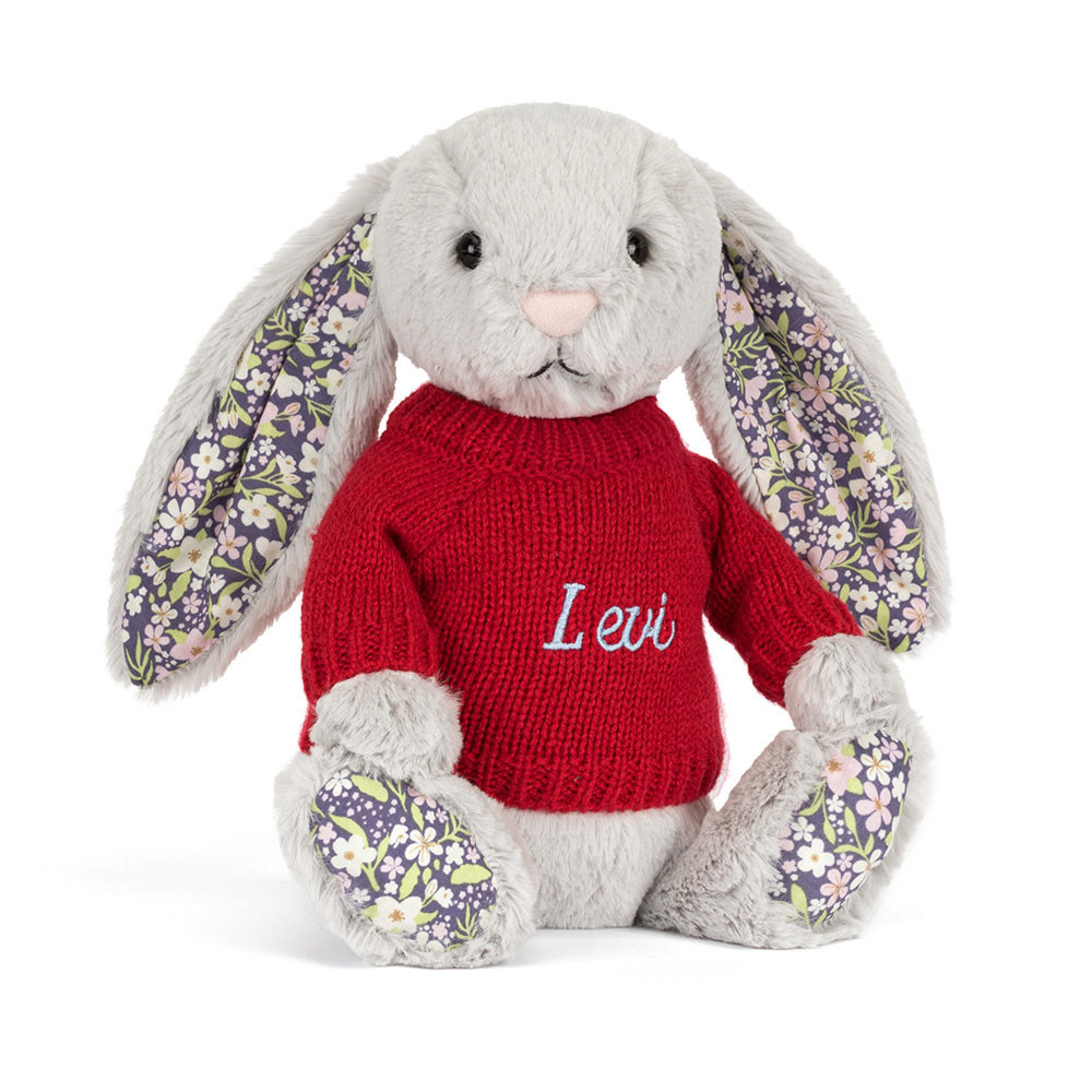 Blossom Silver Bunny 'Bloom' with Personalized Red Jumper 