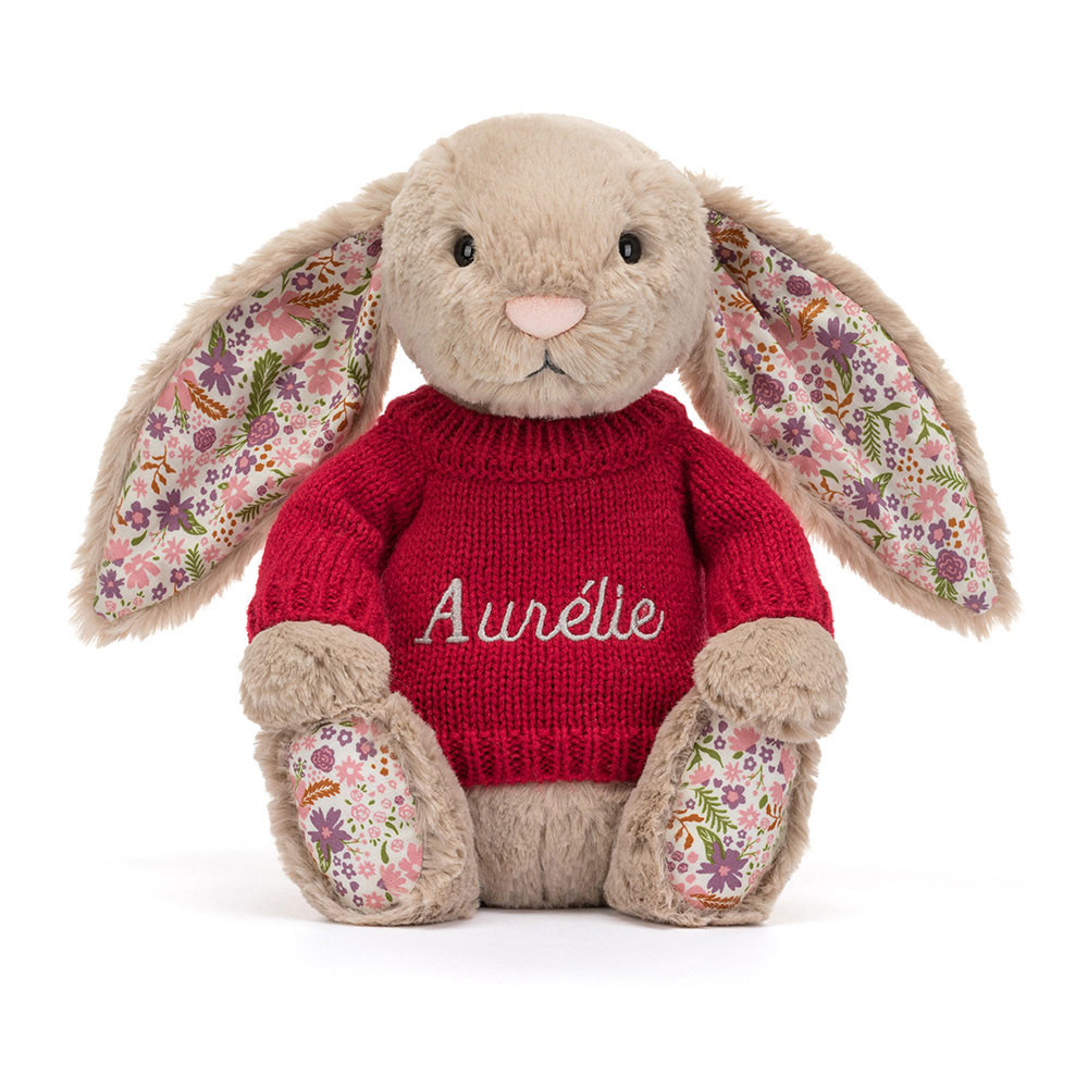 Blossom Beige Bunny 'Petal' with Personalized Red Jumper  — image 5
