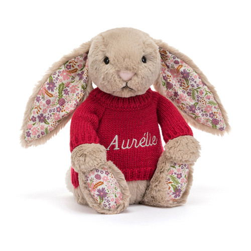 Blossom Beige Bunny 'Petal' with Personalized Red Jumper  — image 6