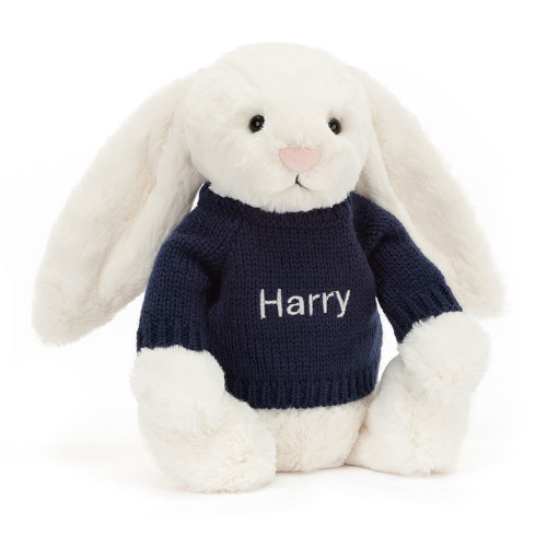 Bashful Cream Bunny with Personalized Navy Jumper — image 6