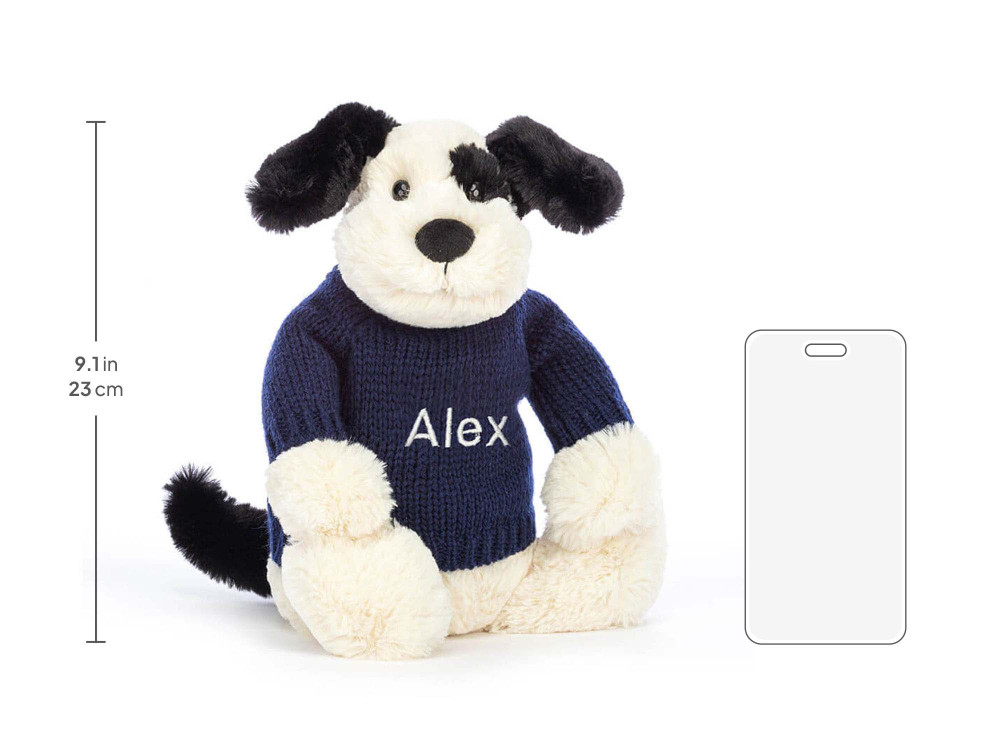 Bashful Black & Cream Puppy with Personalized Navy Jumper — image 5