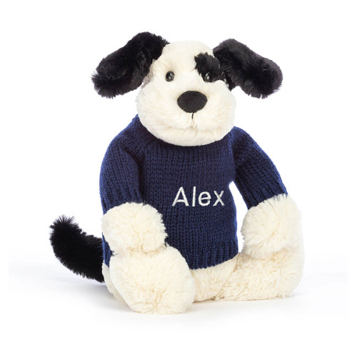 Bashful Black & Cream Puppy with Personalized Navy Jumper — image 6