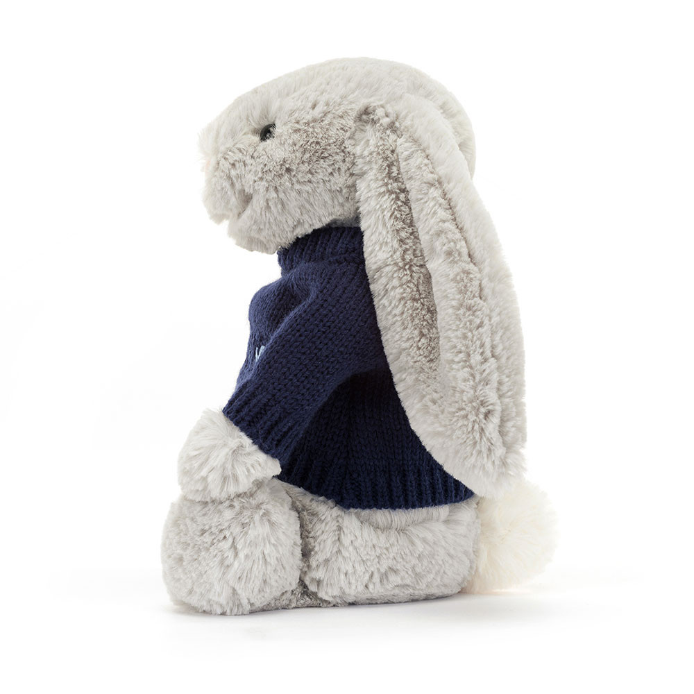 Bashful Silver Bunny with Personalized Navy Jumper — image 3