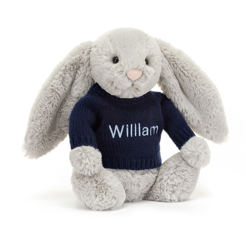 Bashful Silver Bunny with Personalized Navy Jumper — image 6
