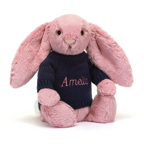 Bashful Tulip Pink Bunny with Personalized Navy Jumper — image 6