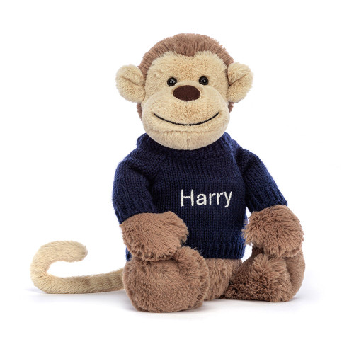 Bashful Monkey with Personalized Navy Jumper — image 6