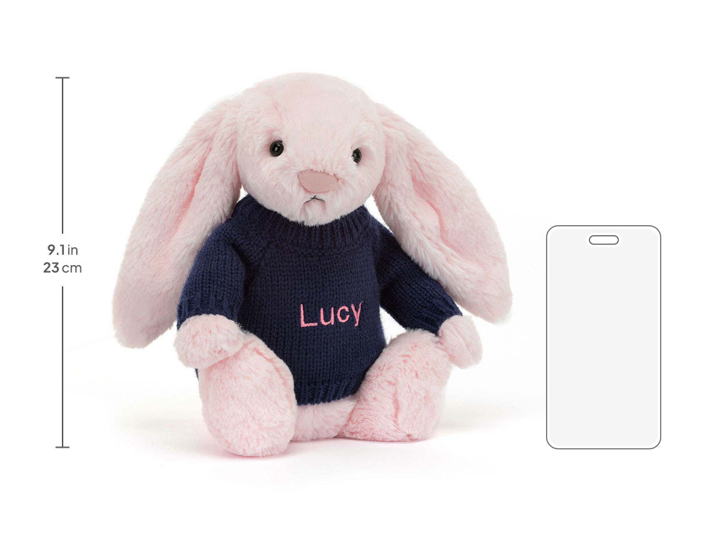 Bashful Pink Bunny with Personalized Navy Jumper — image 5