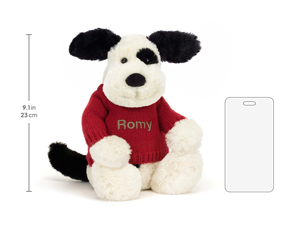 Bashful Black & Cream Puppy with Personalized Red Jumper — image 5