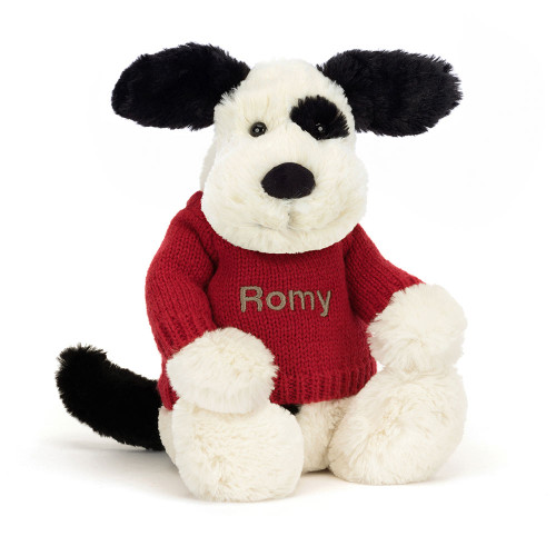 Bashful Black & Cream Puppy with Personalized Red Jumper — image 6