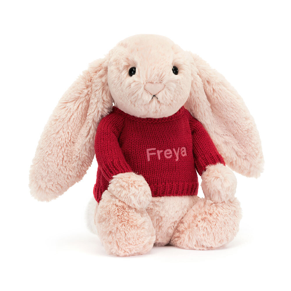 Bashful Blush Bunny with Personalized Red Jumper