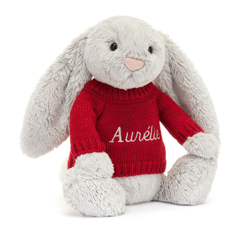 Bashful Silver Bunny with Personalized Red Jumper — image 6