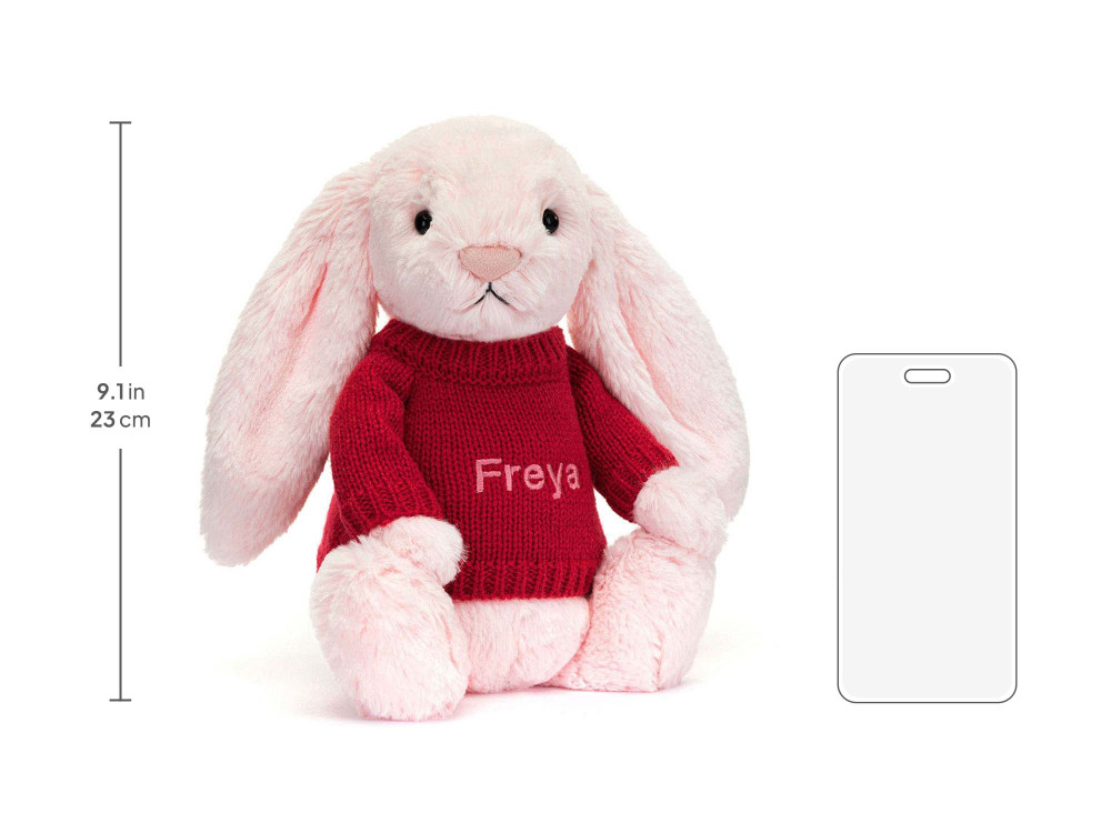 Bashful Pink Bunny with Personalized Red Jumper — image 5