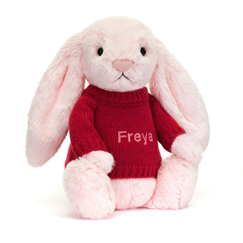 Bashful Pink Bunny with Personalized Red Jumper — image 6